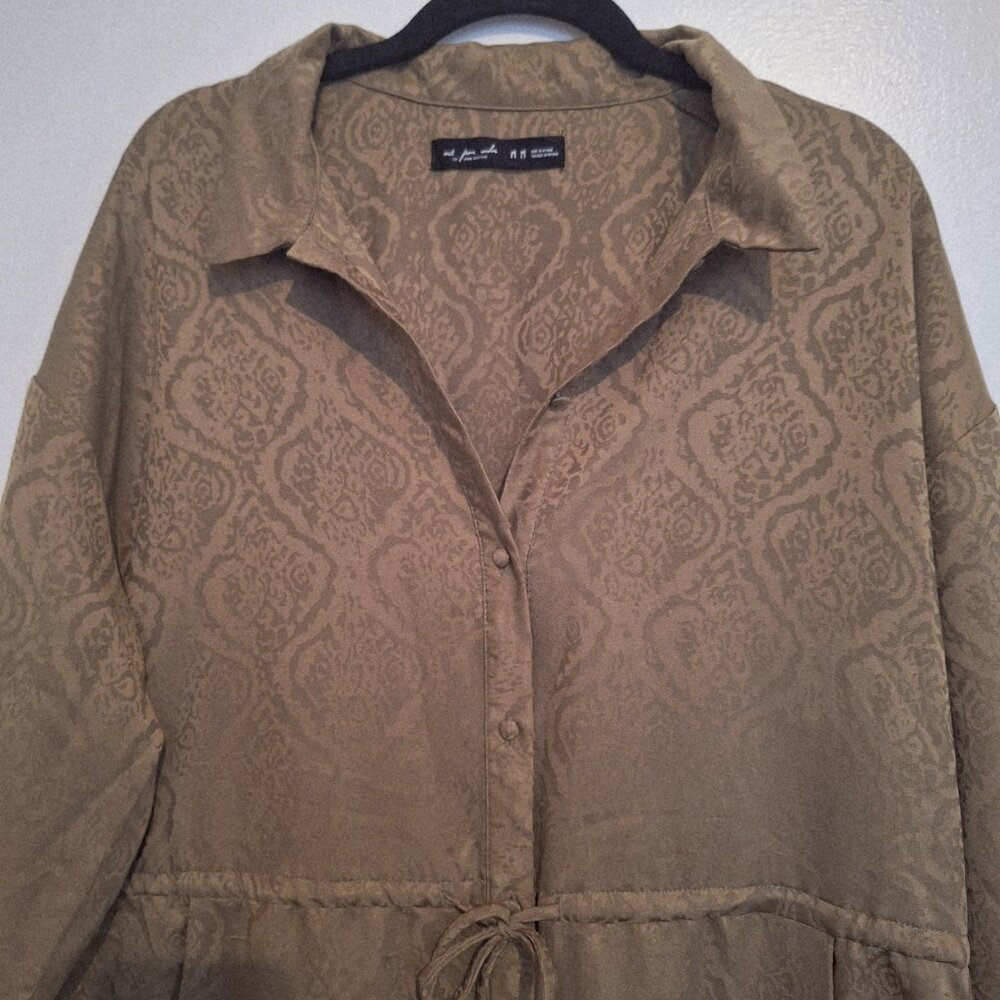 Urban Outfitters Jacquard Jumpsuit Olive Green Satin with Pockets Size M - Picture 3 of 9